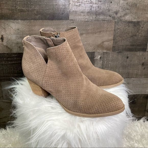 Dolce Vita Shoes - Dolce Vita Janie Perforated Ankle Boots Dark Taupe Suede Booties